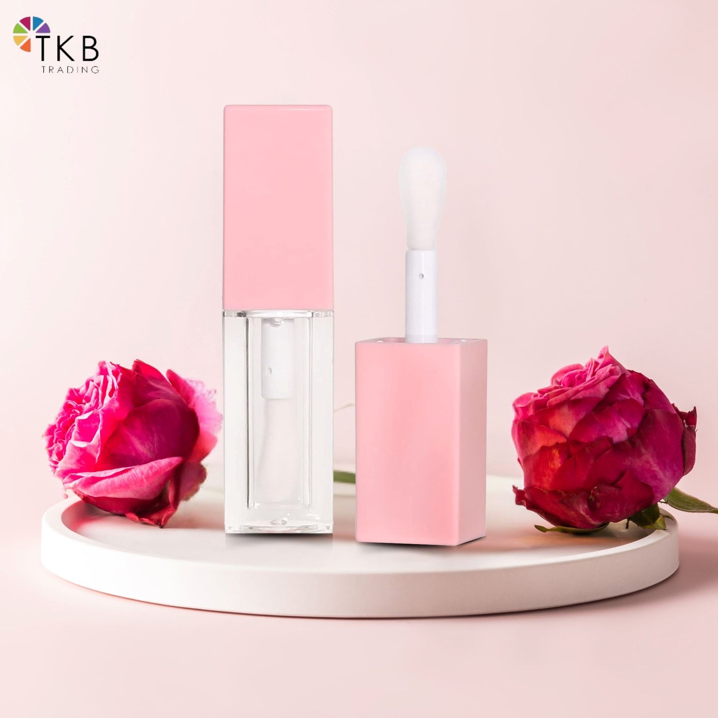 5ml Pink Square Lip Gloss Tubes – Refillable with Wide Applicator Wand