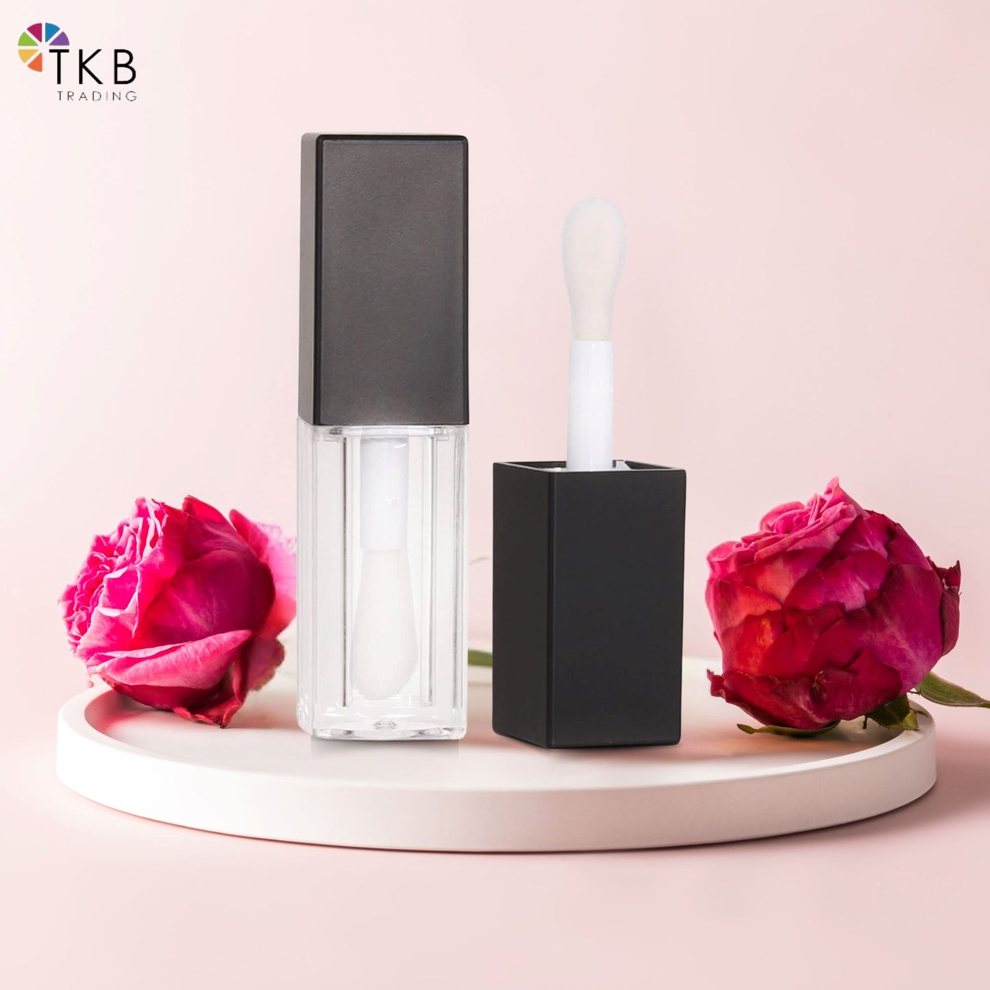 TKB 5ml Black Lip Gloss Tubes with Jumbo Doe Foot Wand Applicator