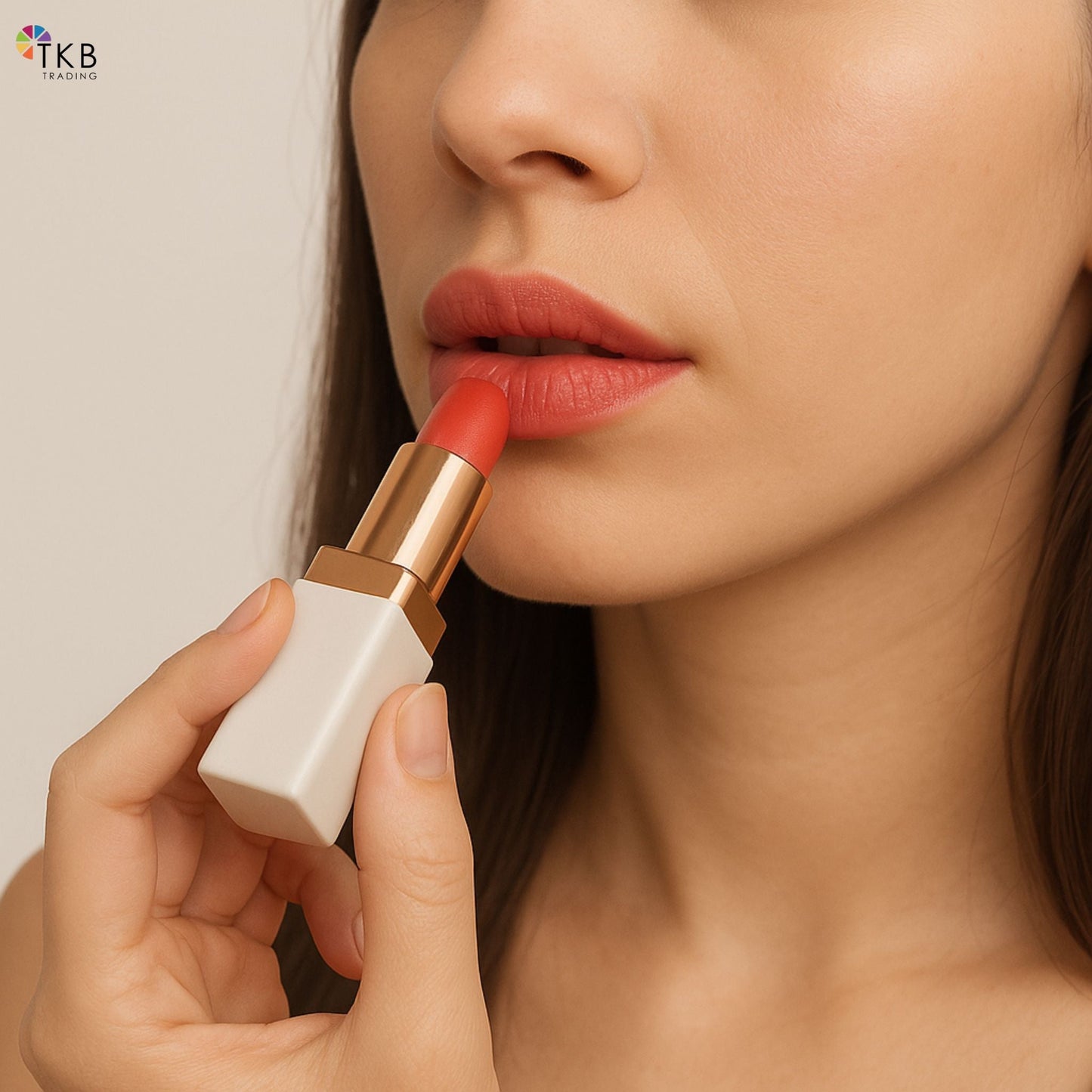 TKB Square Pearl White Lipstick Case - Gold Trim Elegance