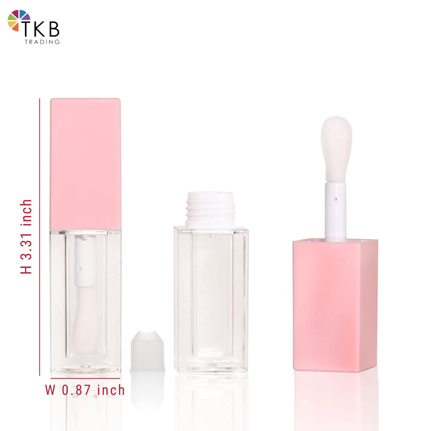 5ml Pink Square Lip Gloss Tubes – Refillable with Wide Applicator Wand