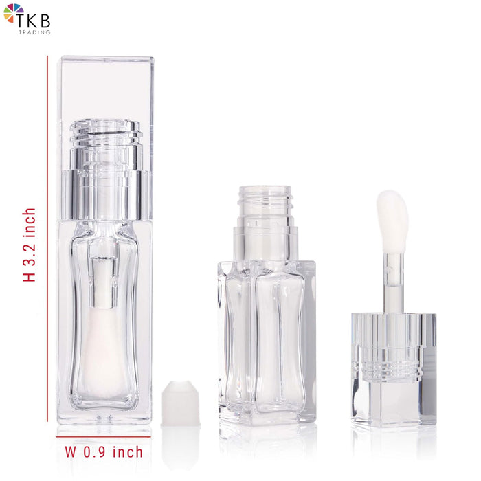 TKB 5ml Clear Square Lip Gloss Tubes With Jumbo Doe Foot Wand Applicator