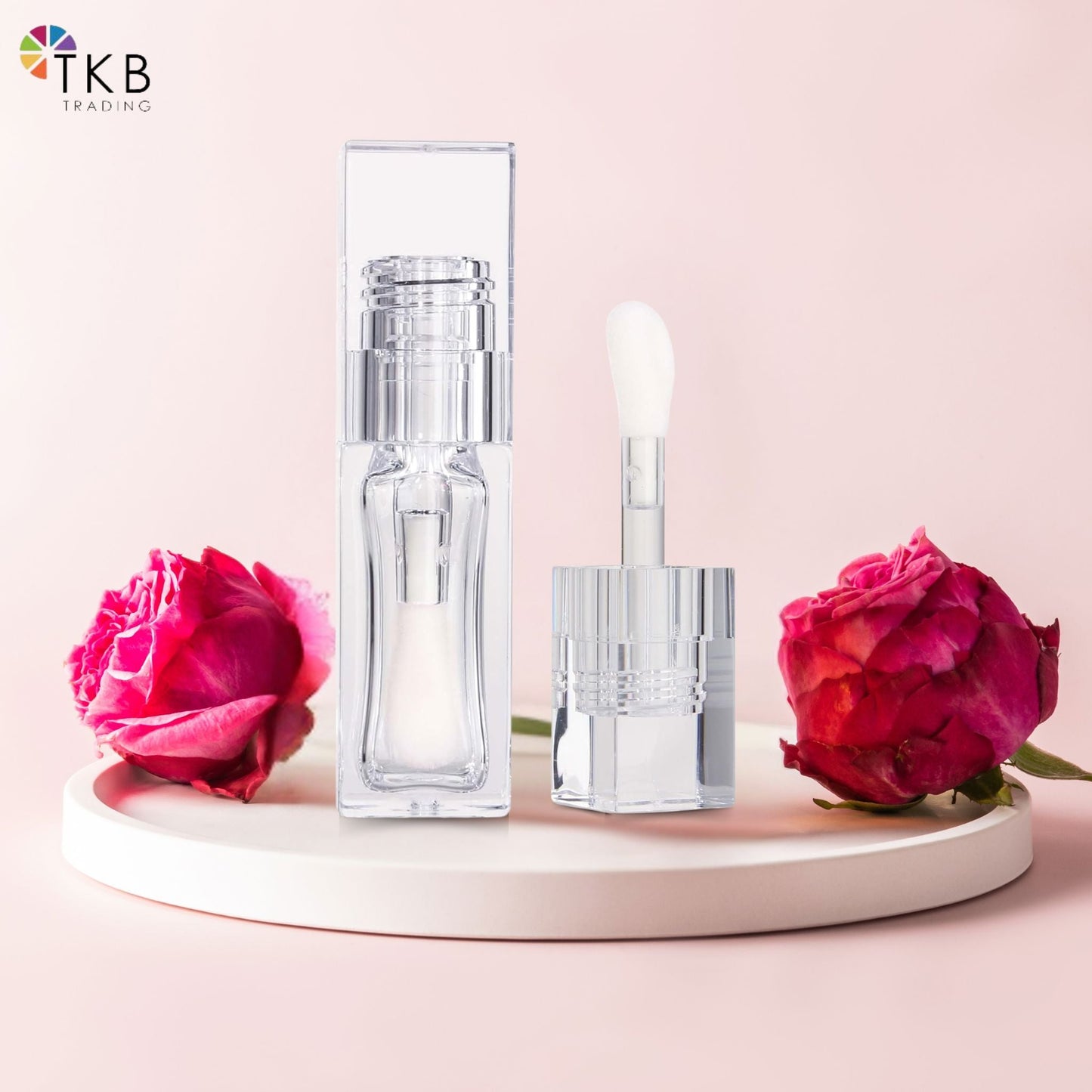 TKB 5ml Clear Square Lip Gloss Tubes With Jumbo Doe Foot Wand Applicator