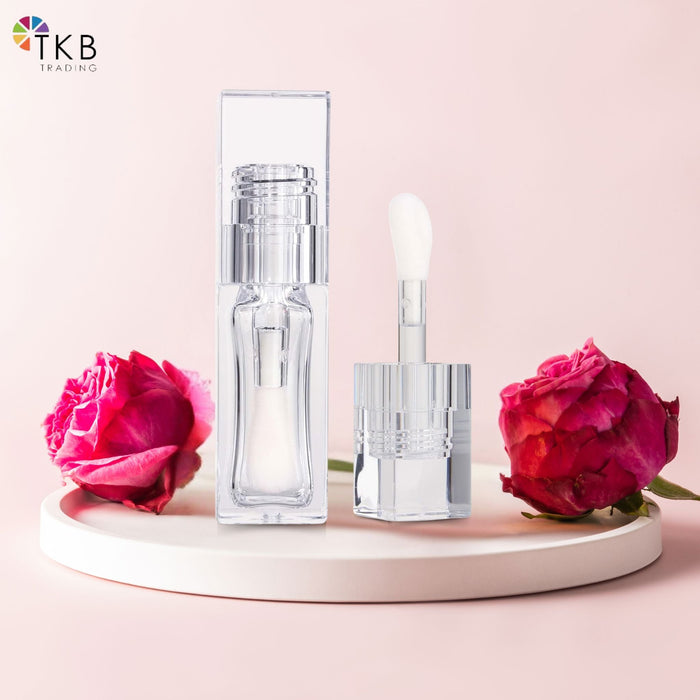 TKB 5ml Clear Square Lip Gloss Tubes With Jumbo Doe Foot Wand Applicator