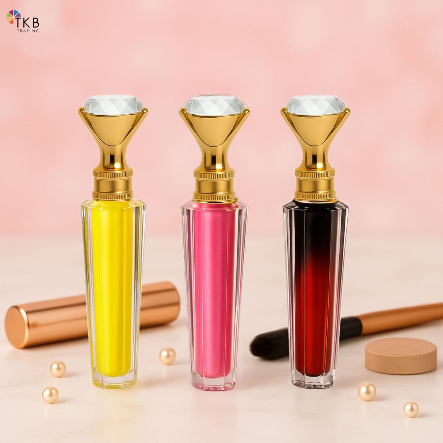 TKB Diamond-Cut Lip Gloss Tube – Gold Crown Cap