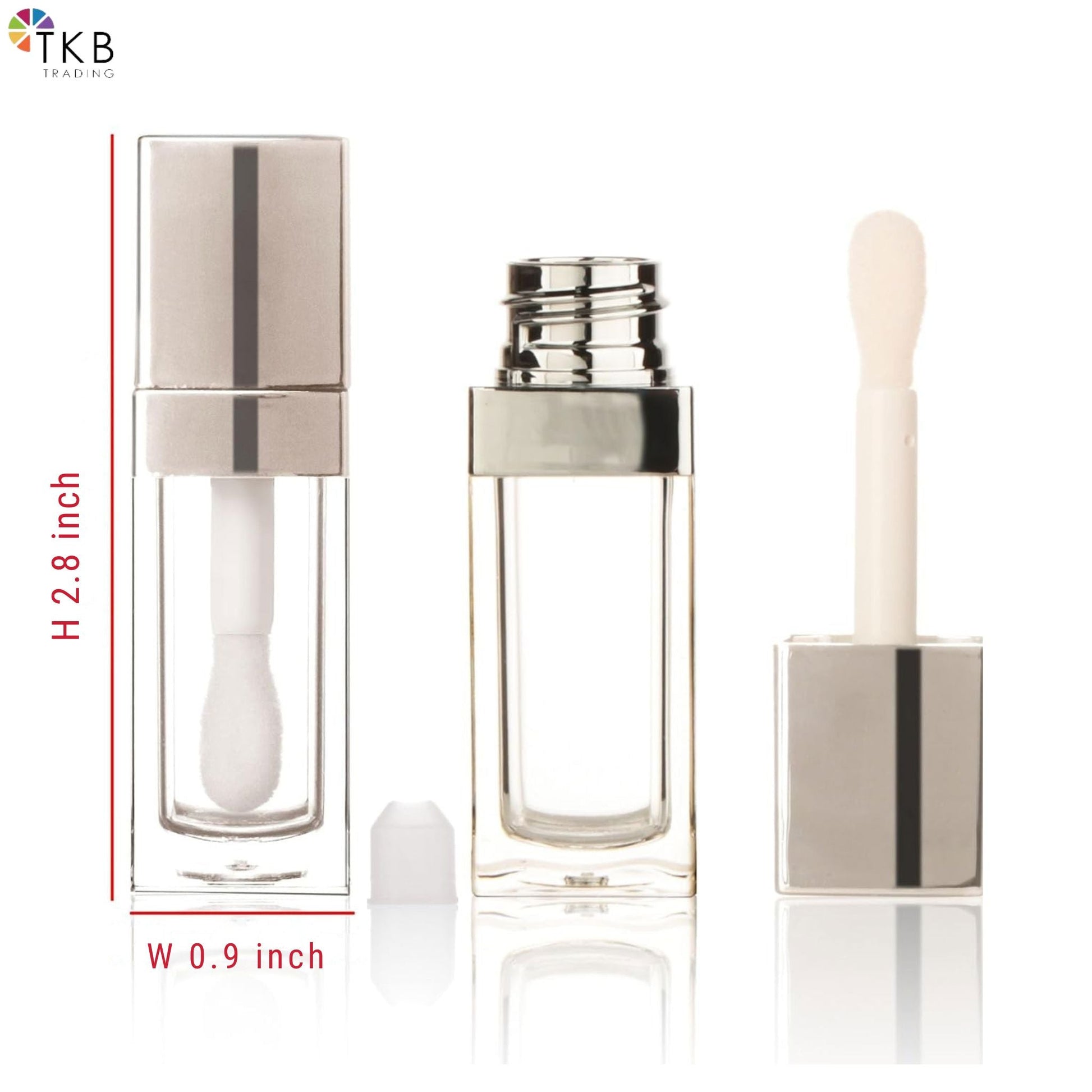 TKB 5ml Silver Square Lip Gloss Tubes With Jumbo Doe Foot Wand Applicator