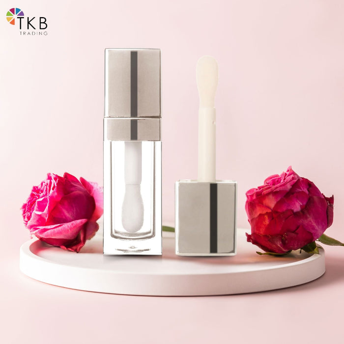 TKB 5ml Silver Square Lip Gloss Tubes With Jumbo Doe Foot Wand Applicator