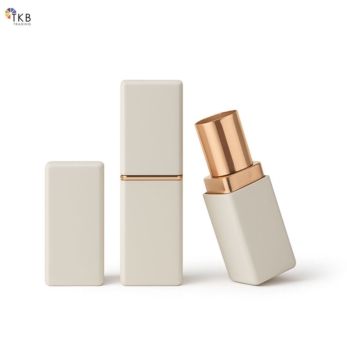 TKB Square Pearl White Lipstick Case - Gold Trim Elegance