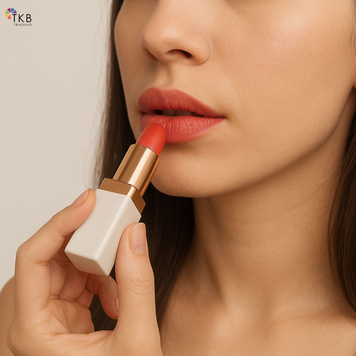 TKB Square Pearl White Lipstick Case - Gold Trim Elegance